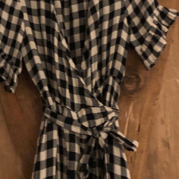 black & white checkered wrap dress -cotton (Small) - Picture 5 of 6